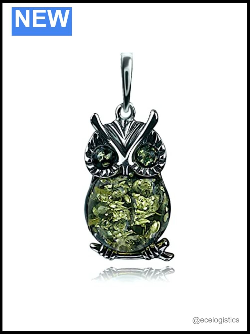 Sterling Silver Amber Owl Pendant Necklace